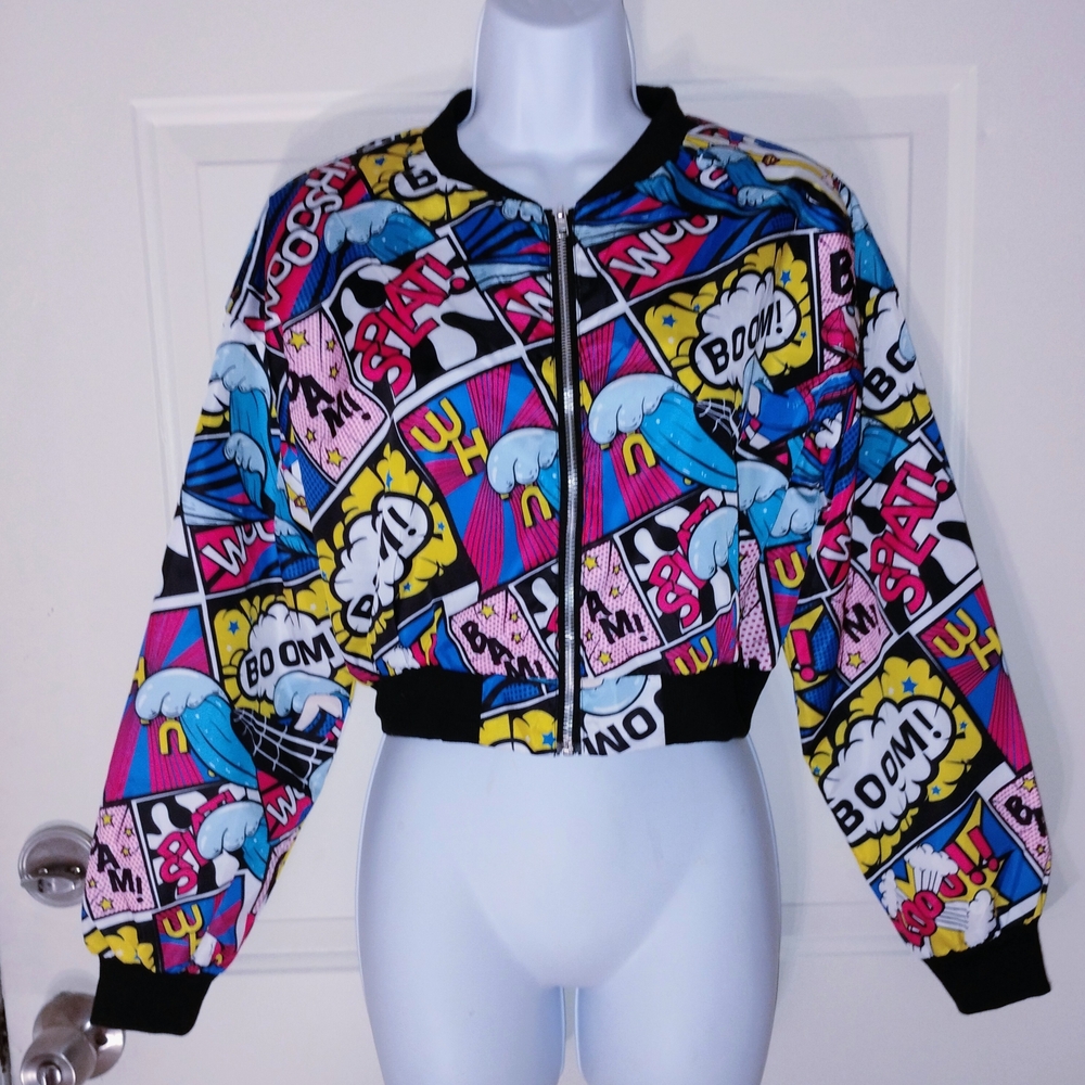 New Without Tags SHEIN Multicolor Comic Print Bomber Jacket